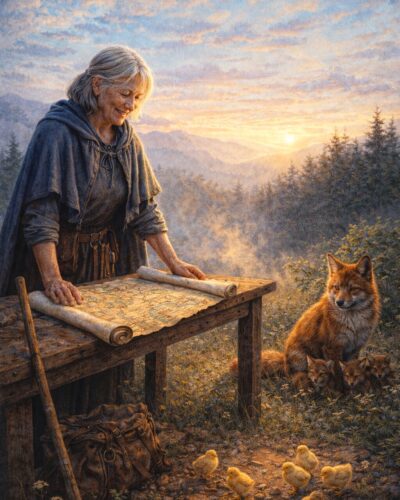 Woman traveler fox kits chicks over 70